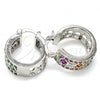 Rhodium Plated Small Hoop, with Multicolor Cubic Zirconia, Polished, Rhodium Finish, 02.210.0282.9.20