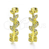 Oro Laminado Stud Earring, Gold Filled Style Leaf Design, with White Micro Pave, Polished, Golden Finish, 02.341.0128