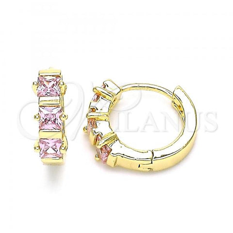 Oro Laminado Huggie Hoop, Gold Filled Style with Pink Cubic Zirconia, Polished, Golden Finish, 02.210.0654.3.15