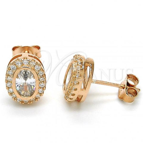 Sterling Silver Stud Earring, with White Cubic Zirconia, Polished, Rose Gold Finish, 02.285.0099