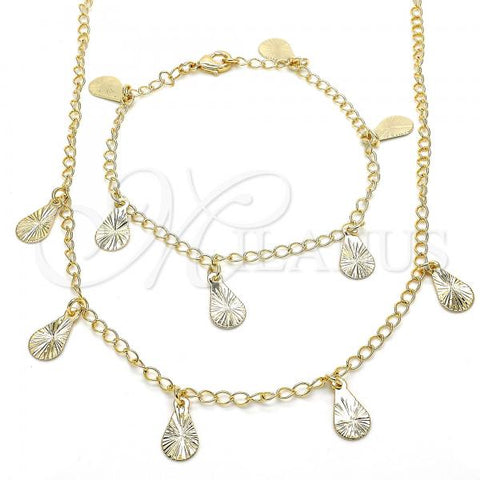Oro Laminado Necklace and Bracelet, Gold Filled Style Teardrop Design, Polished, Golden Finish, 06.63.0205