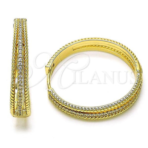 Oro Laminado Huggie Hoop, Gold Filled Style with White Micro Pave, Polished, Golden Finish, 02.204.0005.35