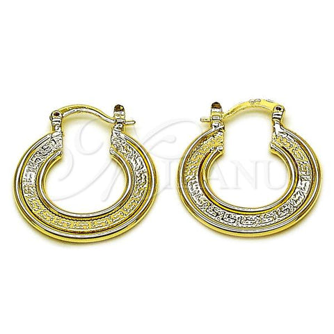 Oro Laminado Small Hoop, Gold Filled Style Greek Key Design, Polished, Golden Finish, 02.170.0525.25