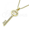 Oro Laminado Pendant Necklace, Gold Filled Style key Design, with White Micro Pave, Polished, Golden Finish, 04.156.0429.20