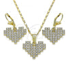 Oro Laminado Earring and Pendant Adult Set, Gold Filled Style Heart Design, with White Crystal, Polished, Golden Finish, 10.380.0003
