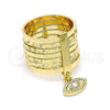 Oro Laminado Multi Stone Ring, Gold Filled Style Semanario and Evil Eye Design, with White Cubic Zirconia, Diamond Cutting Finish, Golden Finish, 01.253.0033.1.09 (Size 9)