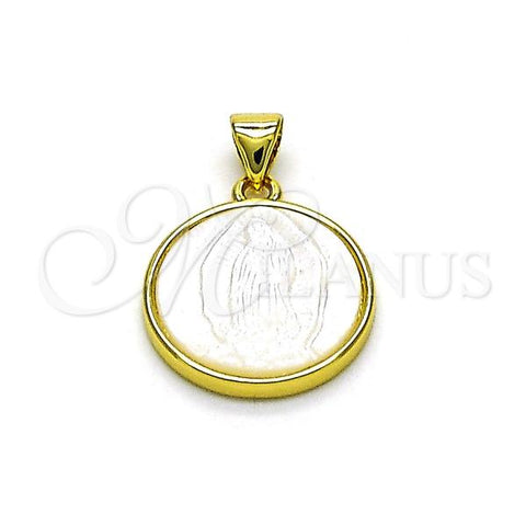 Oro Laminado Religious Pendant, Gold Filled Style Guadalupe Design, with Ivory Mother of Pearl, Polished, Golden Finish, 05.341.0082