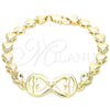Oro Laminado Fancy Bracelet, Gold Filled Style Infinite and Heart Design, Polished, Golden Finish, 03.63.1856.07