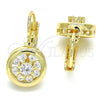 Oro Laminado Leverback Earring, Gold Filled Style Flower Design, with White Cubic Zirconia, Polished, Golden Finish, 02.210.0216