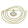 Oro Laminado Pendant Necklace, Gold Filled Style Evil Eye Design, with White Micro Pave, White Enamel Finish, Golden Finish, 04.156.0425.20