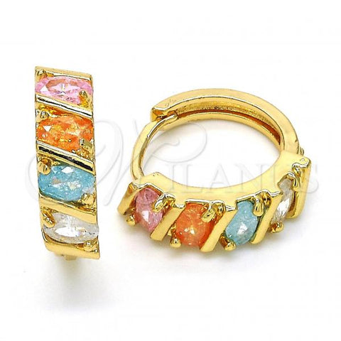Oro Laminado Huggie Hoop, Gold Filled Style with Multicolor Cubic Zirconia, Polished, Golden Finish, 02.210.0083.2.15