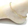 Oro Laminado Fancy Anklet, Gold Filled Style Paperclip Design, Polished, Golden Finish, 04.63.1395.10