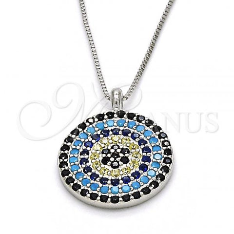 Sterling Silver Pendant Necklace, with Multicolor Micro Pave, Polished, Rhodium Finish, 04.336.0074.16
