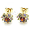 Oro Laminado Stud Earring, Gold Filled Style Heart Design, with Multicolor Cubic Zirconia, Polished, Golden Finish, 02.346.0004.1