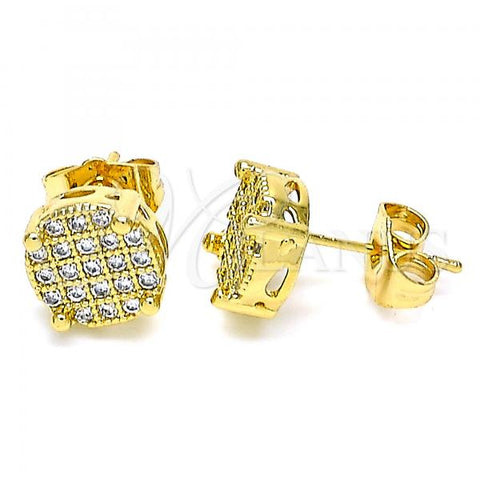 Oro Laminado Stud Earring, Gold Filled Style with White Micro Pave, Polished, Golden Finish, 02.344.0090