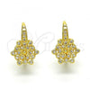 Oro Laminado Leverback Earring, Gold Filled Style Flower Design, with White Micro Pave, Polished, Golden Finish, 02.195.0057
