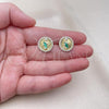 Oro Laminado Stud Earring, Gold Filled Style San Judas Design, with White Micro Pave, Polished, Tricolor, 02.411.0002