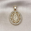 Oro Laminado Religious Pendant, Gold Filled Style Guadalupe and Twist Design, with White Cubic Zirconia, Polished, Golden Finish, 05.210.0005