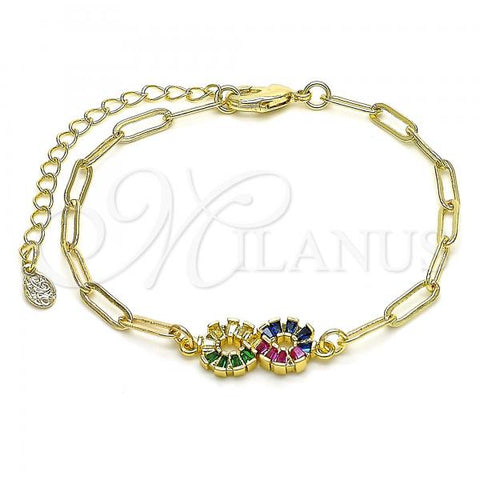 Oro Laminado Fancy Bracelet, Gold Filled Style Infinite and Paperclip Design, with Multicolor Cubic Zirconia, Polished, Golden Finish, 03.207.0100.07