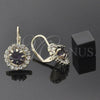 Oro Laminado Leverback Earring, Gold Filled Style Flower Design, with Dark Amethyst and White Cubic Zirconia, Golden Finish, 5.125.007.1