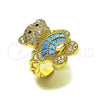 Oro Laminado Multi Stone Ring, Gold Filled Style Teddy Bear and Baguette Design, with Turquoise Cubic Zirconia and White Micro Pave, Polished, Golden Finish, 01.284.0108.2