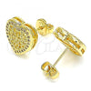 Oro Laminado Stud Earring, Gold Filled Style Heart Design, with White Micro Pave, Polished, Golden Finish, 02.156.0468