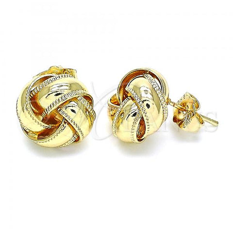 Oro Laminado Stud Earring, Gold Filled Style Chunky Design, Diamond Cutting Finish, Golden Finish, 02.63.2384