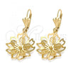 Oro Laminado Dangle Earring, Gold Filled Style Flower Design, Golden Finish, 81.007
