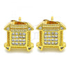 Oro Laminado Stud Earring, Gold Filled Style with White Micro Pave, Polished, Golden Finish, 02.342.0035