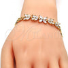 Oro Laminado Fancy Bracelet, Gold Filled Style Flower and Leaf Design, with White Cubic Zirconia, Polished, Golden Finish, 03.287.0021.07