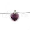 Rhodium Plated Pendant Necklace, Heart Design, with Amethyst Swarovski Crystals and White Micro Pave, Polished, Rhodium Finish, 04.239.0018.2.16