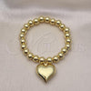 Oro Laminado Fancy Bracelet, Gold Filled Style Heart and Ball Design, Polished, Golden Finish, 03.341.0217.07