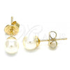 Oro Laminado Stud Earring, Gold Filled Style Ball Design, with Ivory Pearl, Polished, Golden Finish, 02.63.2118