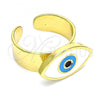 Oro Laminado Elegant Ring, Gold Filled Style Evil Eye Design, White Enamel Finish, Golden Finish, 01.313.0006 (One size fits all)