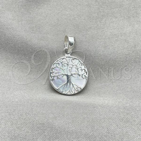 Sterling Silver Fancy Pendant, Tree Design, with Bermuda Blue Opal, Polished, Silver Finish, 05.410.0004.1