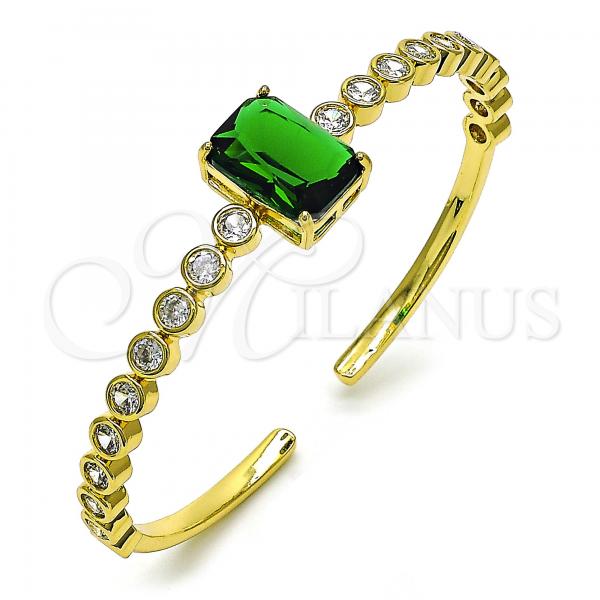 Oro Laminado Individual Bangle, Gold Filled Style with Green and White Cubic Zirconia, Polished, Golden Finish, 07.341.0039
