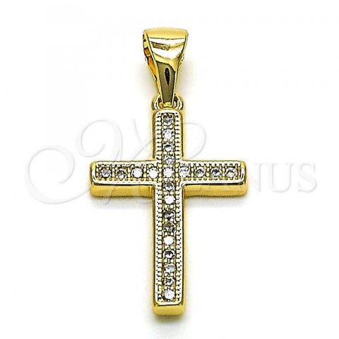 Oro Laminado Religious Pendant, Gold Filled Style Cross Design, with White Micro Pave, Polished, Golden Finish, 05.342.0095
