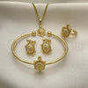 Oro Laminado Earring and Pendant Children Set, Gold Filled Style Turtle Design, with White Micro Pave, Polished, Golden Finish, 06.210.0025