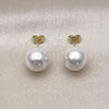 Oro Laminado Stud Earring, Gold Filled Style Ball Design, with Ivory Pearl, Polished, Golden Finish, 02.63.2127