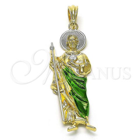 Oro Laminado Religious Pendant, Gold Filled Style San Judas Design, Diamond Cutting Finish, Tricolor, 05.196.0007.1