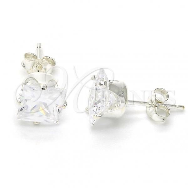 Sterling Silver Stud Earring, with White Cubic Zirconia, Polished,, 02.63.2612