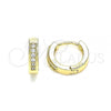 Oro Laminado Huggie Hoop, Gold Filled Style with White Micro Pave, Polished, Golden Finish, 02.210.0598.10