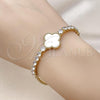 Oro Laminado Fancy Bracelet, Gold Filled Style Four-leaf Clover Design, with Ivory Mother of Pearl and White Cubic Zirconia, Polished, Golden Finish, 03.283.0420.2.07