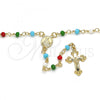 Oro Laminado Thin Rosary, Gold Filled Style Caridad del Cobre and Crucifix Design, with Multicolor Azavache, Polished, Golden Finish, 09.63.0111.18