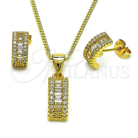 Oro Laminado Earring and Pendant Adult Set, Gold Filled Style Baguette Design, with White Cubic Zirconia and White Micro Pave, Polished, Golden Finish, 10.342.0174