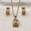 Oro Laminado Earring and Pendant Adult Set, Gold Filled Style Cluster Design, with White Cubic Zirconia and White Micro Pave, Polished, Golden Finish, 10.342.0236
