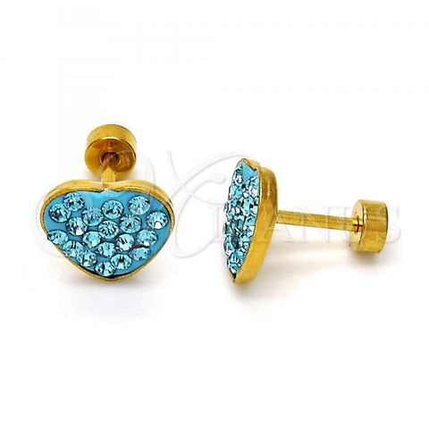 Stainless Steel Stud Earring, Heart Design, with Aqua Blue Crystal, Polished, Golden Finish, 02.271.0022.10