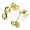 Oro Laminado Stud Earring, Gold Filled Style Infinite Design, with Multicolor Micro Pave, Polished, Golden Finish, 02.210.0425.1