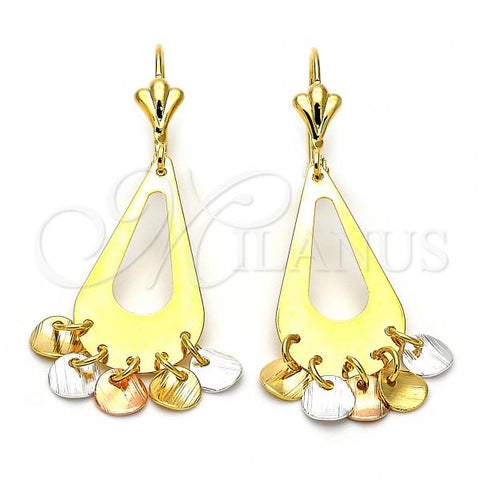 Oro Laminado Chandelier Earring, Gold Filled Style Diamond Cutting Finish, Tricolor, 02.32.0198