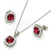 Sterling Silver Earring and Pendant Adult Set, with Garnet and White Cubic Zirconia, Polished, Rhodium Finish, 10.175.0059.2